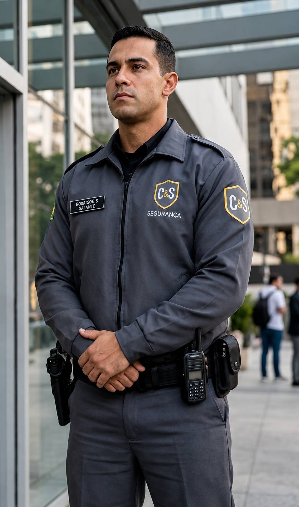 Agente de segurança C&S em posição de vigilância